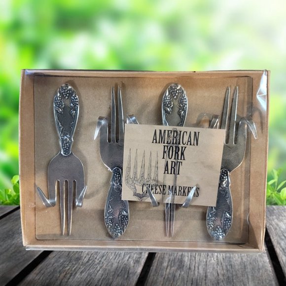 American Fork Art Cheese Marker Stands - Repurposed Vintage Silverware - Picture 1 of 7